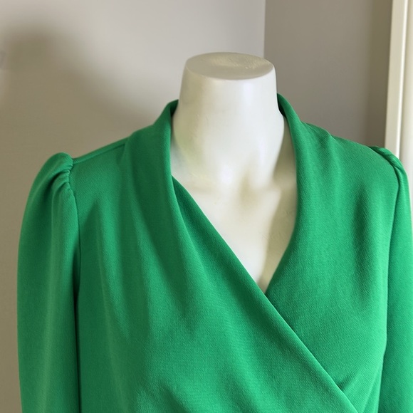 Sezane Abelia Blouse Green Faux Wrap Top Vneck Draped Shirt Long Sleeve 34 US XS - Picture 3 of 13